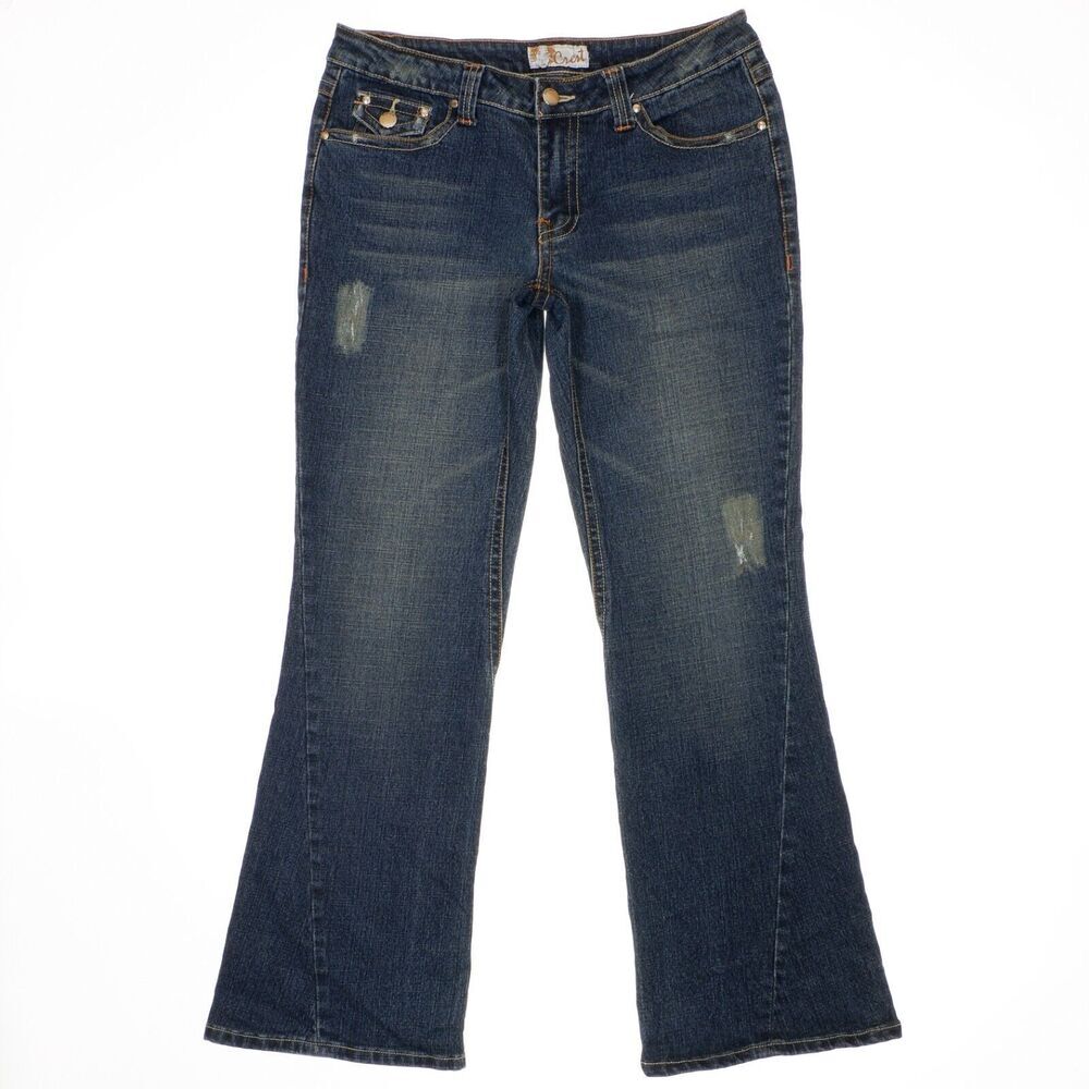 Crest Jeans Juniors 11 Blue Flare Twisted Seam Distressed Stretch 30 x 29